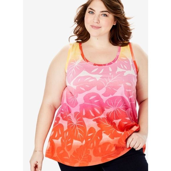 Boutique Tops - Tropical Leaf Print Ombré Tank Sz 18-20